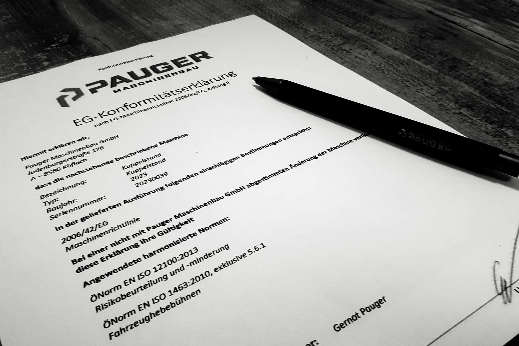 Konformitaetserklärung der Firma Pauger Maschinenbau für Engineering